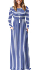 Women Long Sleeve Loose Plain Maxi Pockets Dresses Online