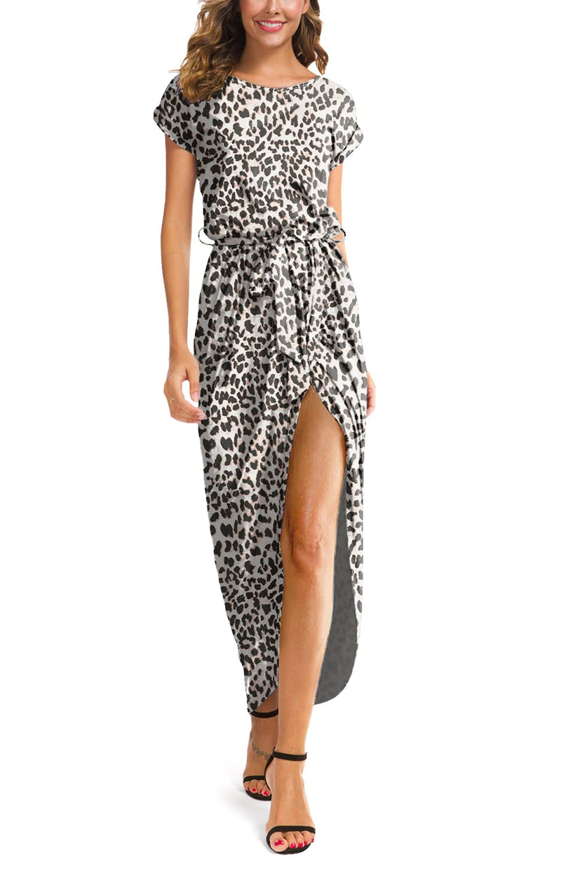 Women's Casual Loose Long/ Short Sleeve Split Maxi Dresses