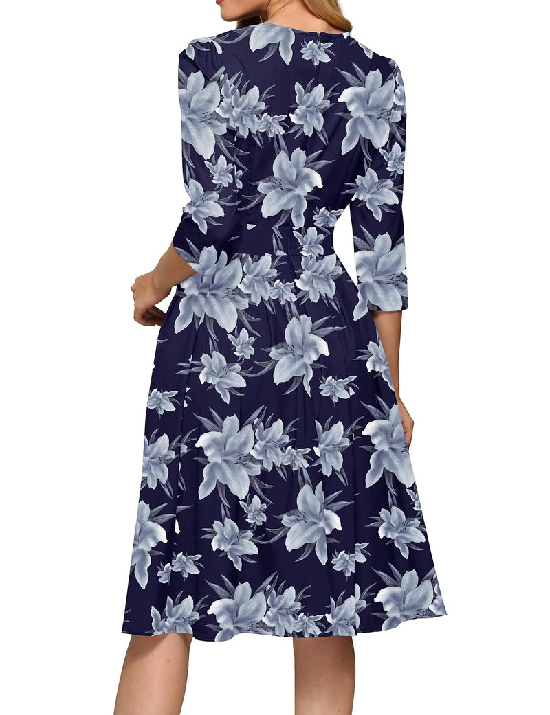 Simple Flavor Women’s Floral Vintage Dress Elegant Midi Evening Dress 3/4 Sleeves