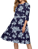 Simple Flavor Women’s Floral Vintage Dress Elegant Midi Evening Dress 3/4 Sleeves