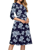 Simple Flavor Women’s Floral Vintage Dress Elegant Midi Evening Dress 3/4 Sleeves