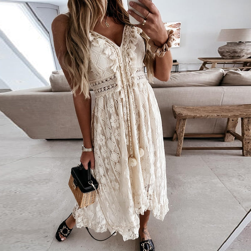 V Neck Spaghetti Strap Dress