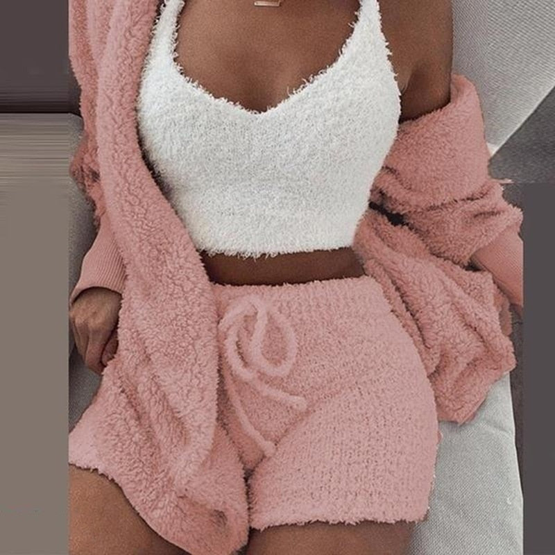 Plush Hooded Cardigan Set