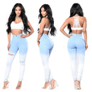 Buy Best Women's Blue and White Gradient Ripped Jeans Online