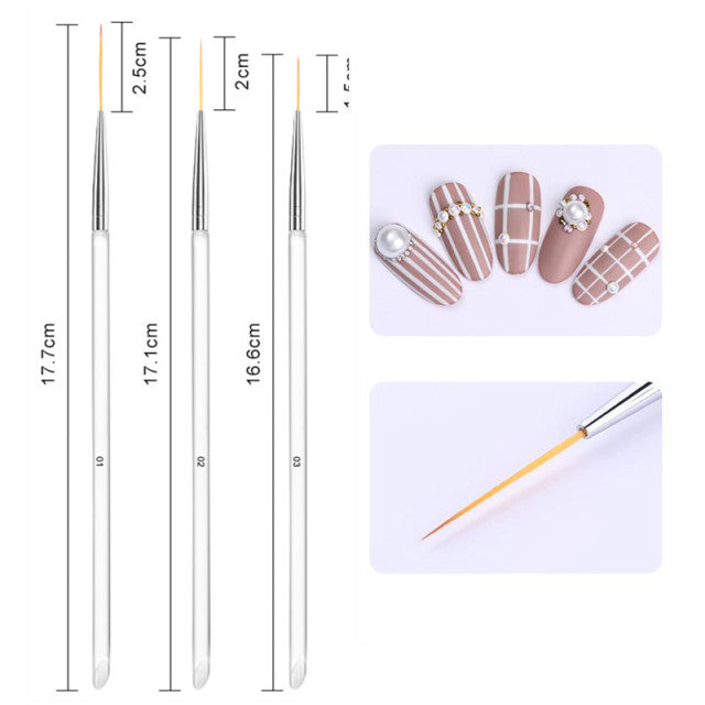 3Pcs Acrylic French Stripe Ultra-thin Line Drawing Pen